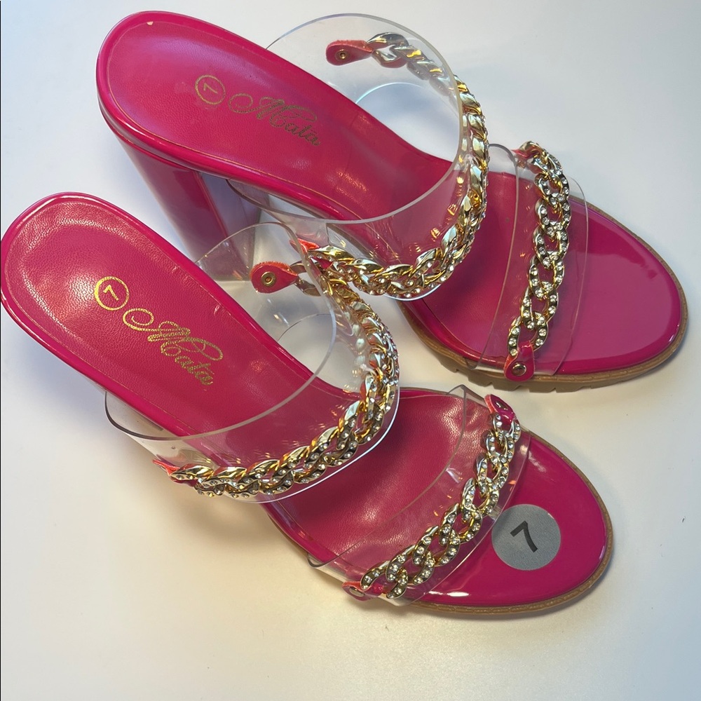 Altea Fuchsia and Gold Chain Strap Heels